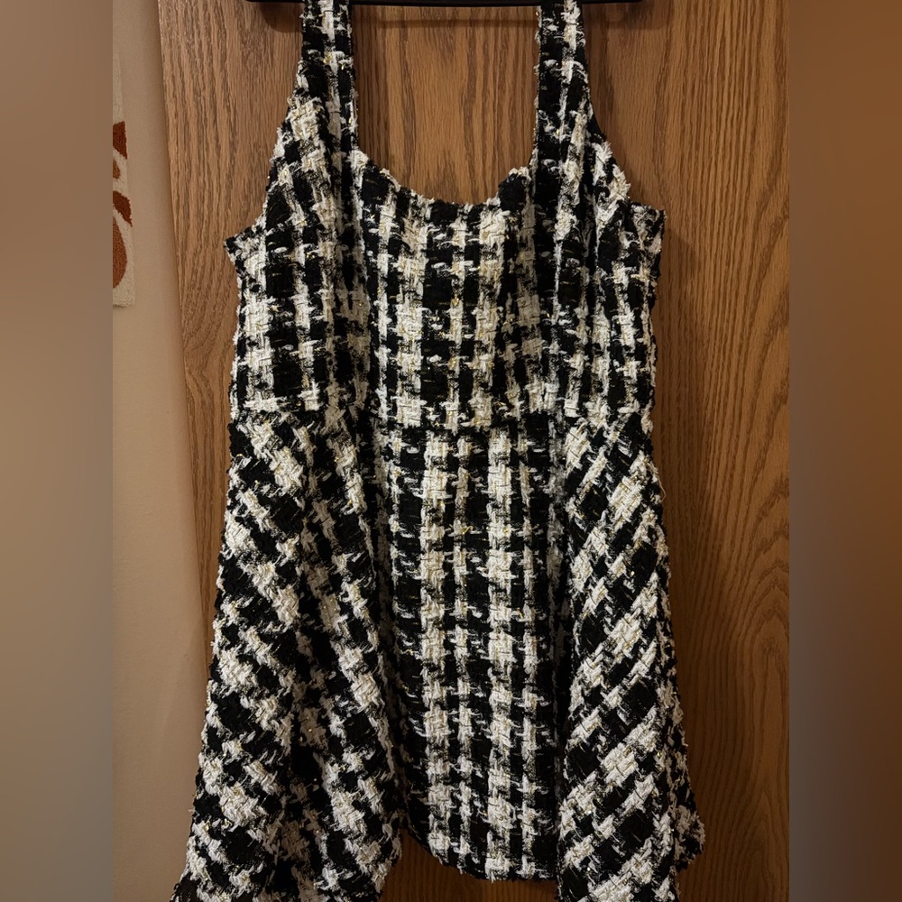 Eloquii Black and White Tweed Dress with Gold Accents